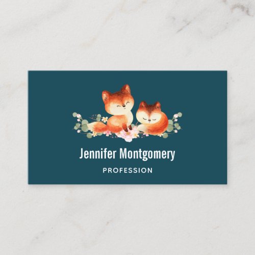 2 Cute Little Red Foxes in Watercolor Business Card