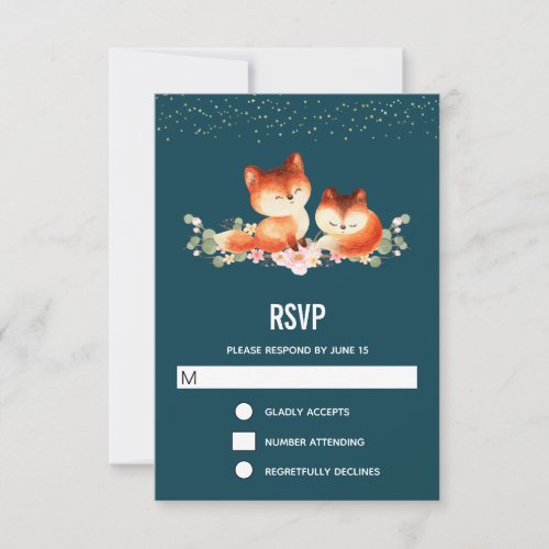 2 Cute Little Red Foxes RSVP Card