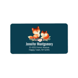 2 Cute Little Red Foxes Watercolor Design Address Label