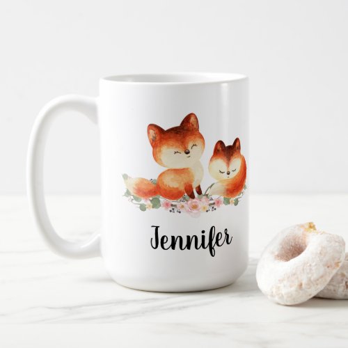 2 Cute Little Red Foxes Watercolor Design Coffee Mug