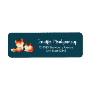 2 Cute Little Red Foxes Watercolor Design Label