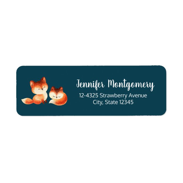 2 Cute Little Red Foxes Watercolor Design Label (Front)