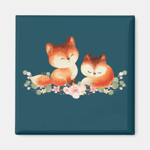 2 Cute Little Red Foxes Watercolor Design Magnet