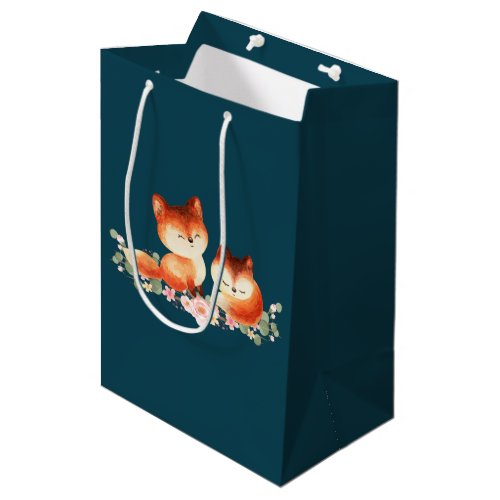 2 Cute Little Red Foxes Watercolor Design Medium Gift Bag