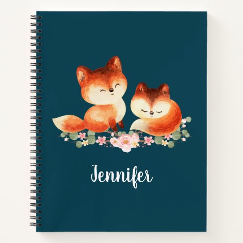 2 Cute Little Red Foxes Watercolor Design Notebook