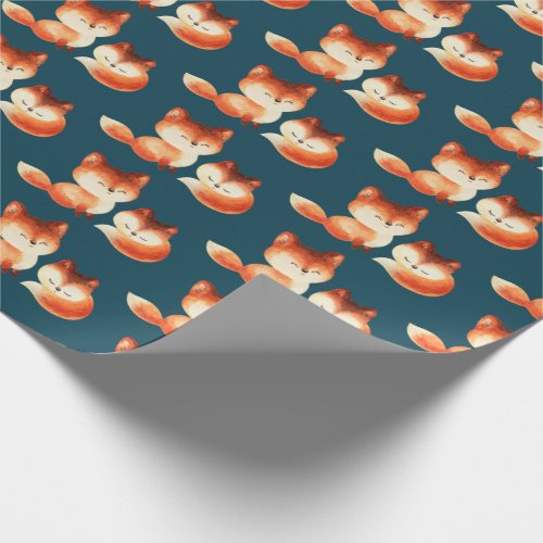 2 Cute Little Red Foxes Watercolor Design Wrapping Paper