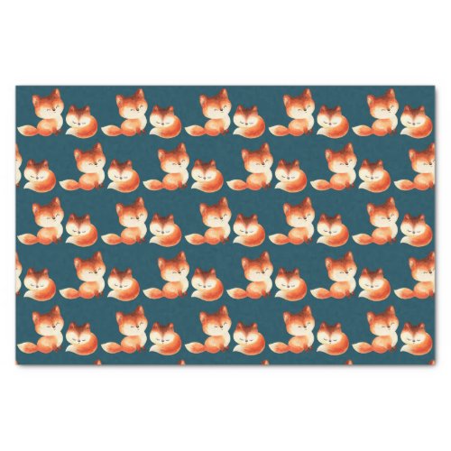 2 Cute Little Red Foxes Watercolor Pattern Tissue Paper