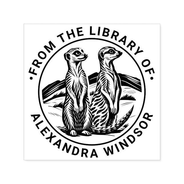 2 Cute Meerkats Standing #1 Library Book Name Self-inking Stamp (Design)