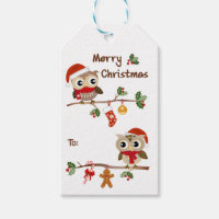 2 Cute Owls Merry Christmas Gift Tags