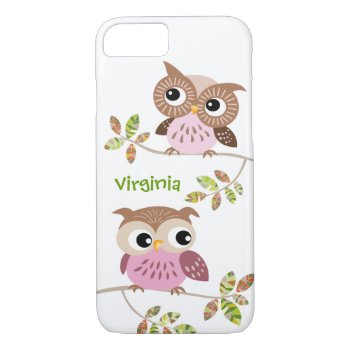 2 Cute Owls On Colorful Branches Iphone 7 Case by kazashiya at Zazzle