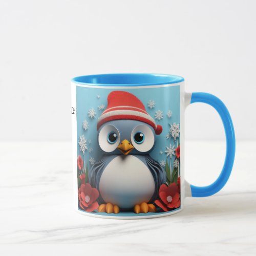 2 Cute Penguins Add Name Christmas Gift Mug
