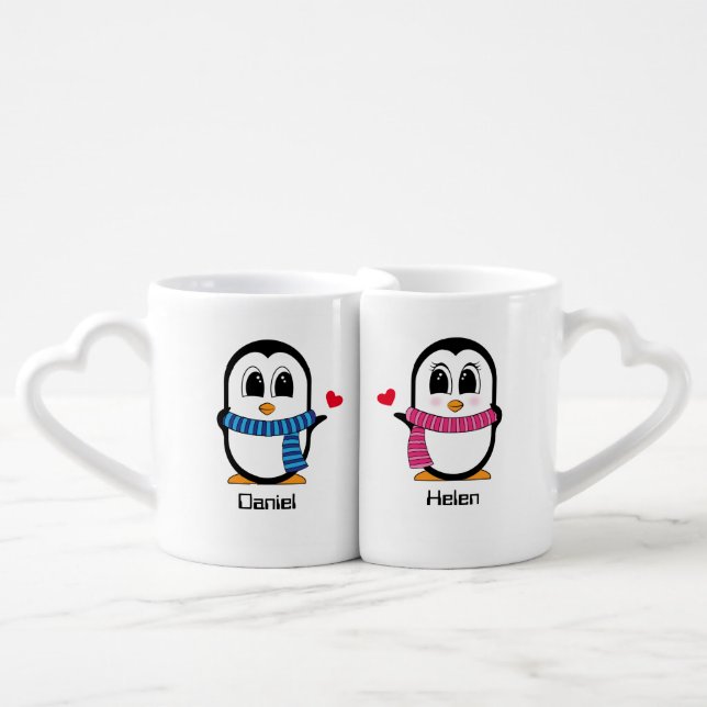 2 Cute Penguins Couple Mugs (Front Nesting)