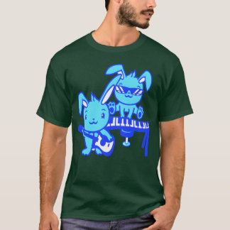 2 cute rabbits bunnys two cool friends team guitar T-Shirt