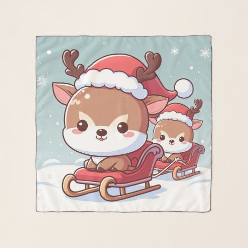 2 cute reindeer in a sleigh illustration scarf
