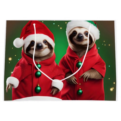 2 cute sloths in a Christmas costume Large Gift Bag