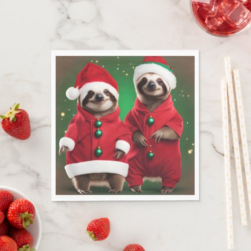 2 cute sloths in a Christmas costume Napkins