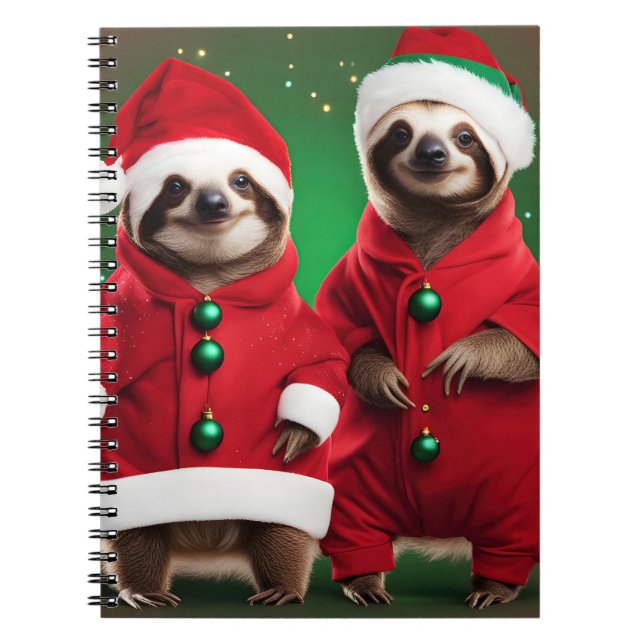 2 cute sloths in a Christmas costume Notebook (Front)