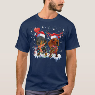 2 Dachshund Scarf Christmas Light Tree Reindeer Sa T-Shirt