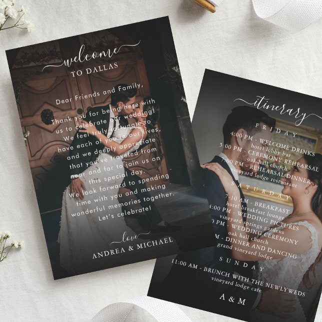 2 Dark Photo Wedding Welcome Letter Itinerary Card (Creator Uploaded)