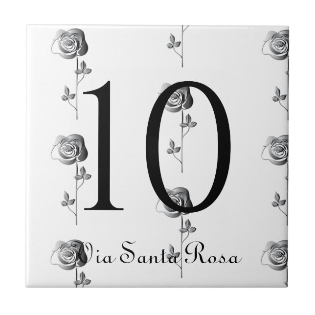 2 Digit Number 3D Roses Cinzel House Number Ceramic Tile (Front)