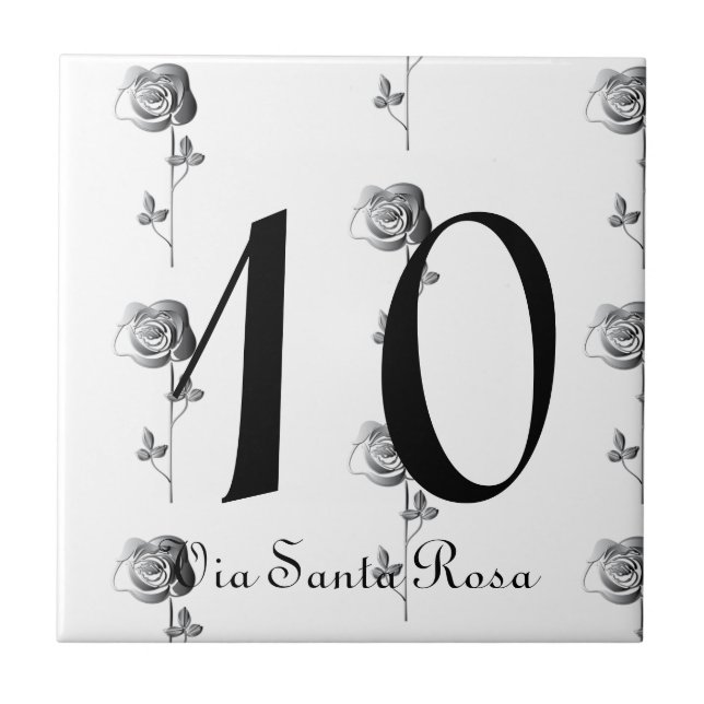 2 Digit Number 3D Roses House Number and Street Ceramic Tile (Front)