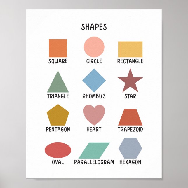 2 Dimension Shapes Colorful Minimalist Educational Poster (Front)