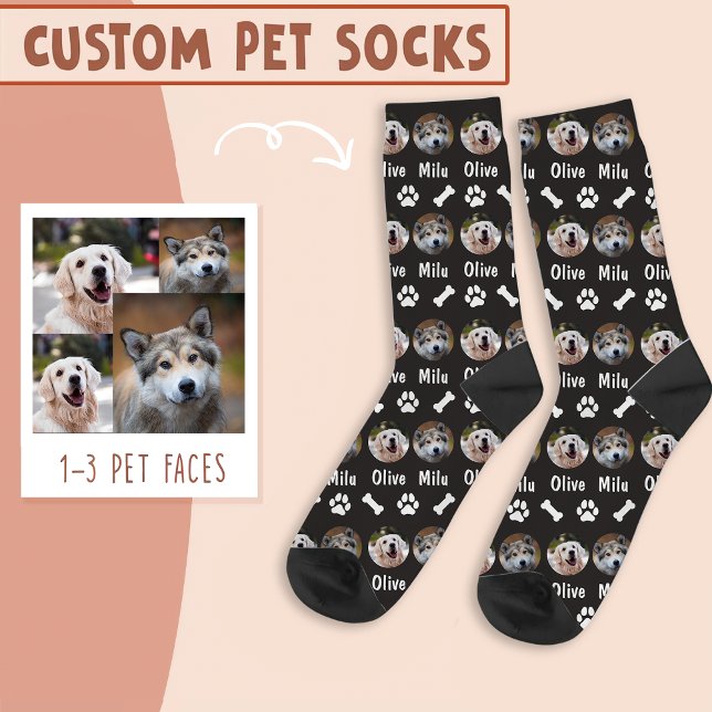 2 Dogs 2 Names Personalized Dog Photo on Black Socks (Creator Uploaded)