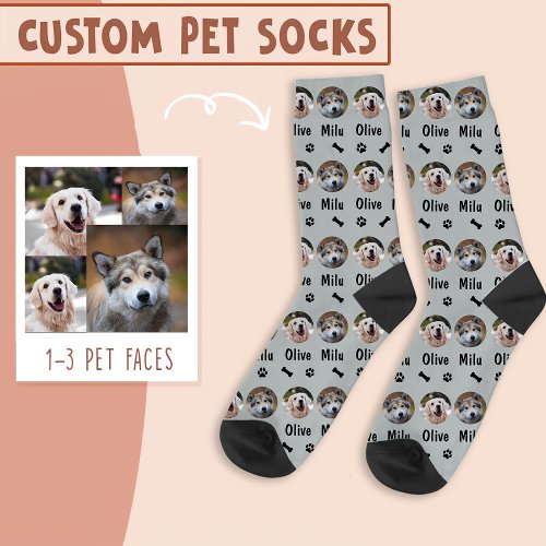 2 Dogs 2 Names Personalized Dog Photo on Grey Socks