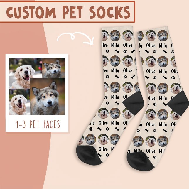 2 Dogs 2 Names Personalized Dog Photo on Ivory Socks (Creator Uploaded)