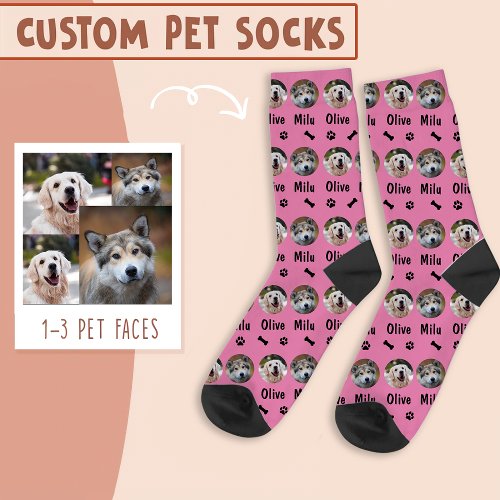 2 Dogs 2 Names Personalized Dog Photo on Pink Socks