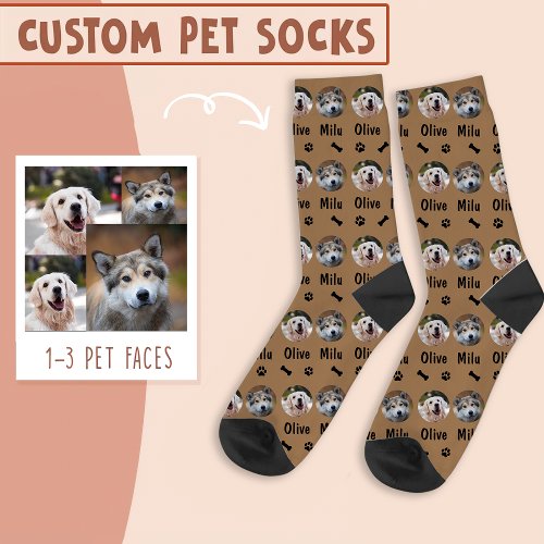 2 Dogs 2 Names Personalized Dog Photo on White Socks