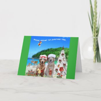 2 Dogs Celebrating Xmas On An Island Beach Holiday Card by CullyBearDesigns at Zazzle