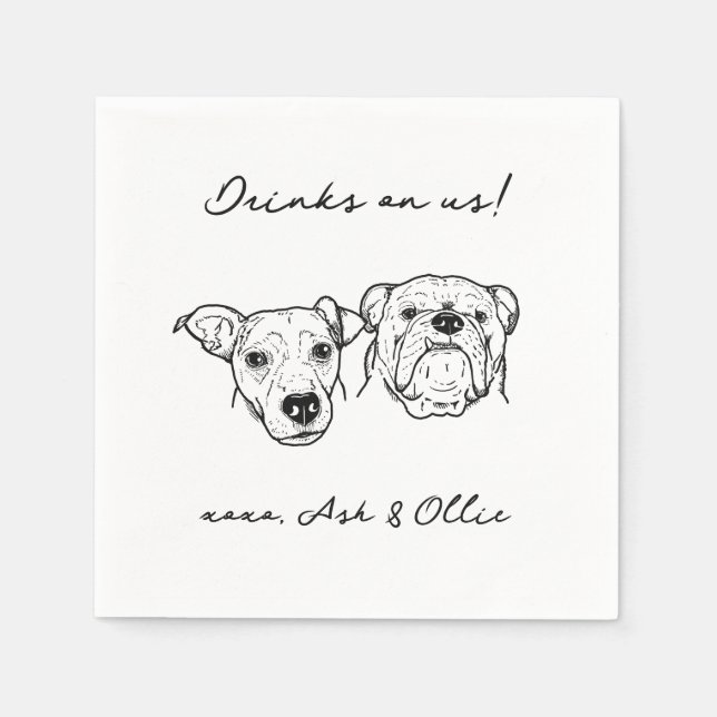 2 Dogs Faces Dog Bar Drinks on Us Pet Wedding  Napkins (Front)