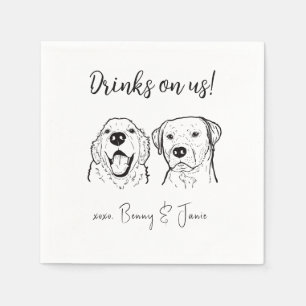 2 Dogs Golden Retriever Drinks on Us Dog Wedding Napkins