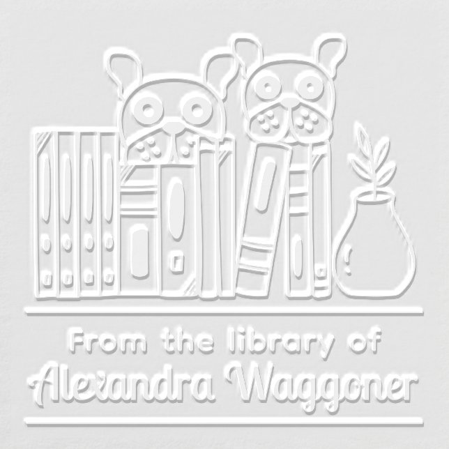 2 Dogs Hiding Behind Books “from the Library of” Embosser (Design)