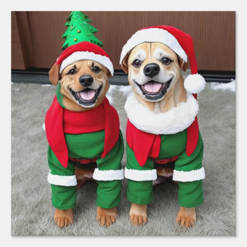 2 dogs in Christmas costumes Sign