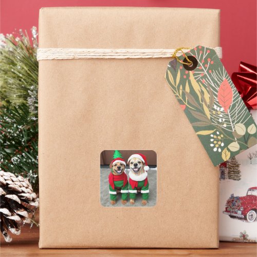 2 dogs in Christmas costumes Square Sticker