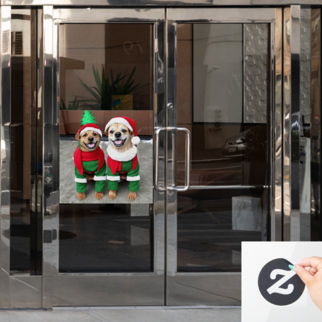 2 dogs in Christmas costumes Window Cling (Office Door)