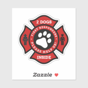 2 Dogs Inside Pet Alert For Fire Department Sticker