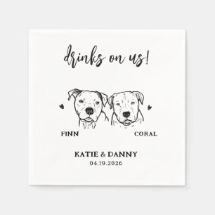 2 Dogs Pet Line Art Drinks on Us Wedding Napkins