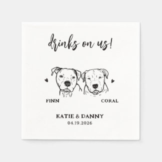 2 Dogs Pet Line Art Drinks on Us Wedding Napkins