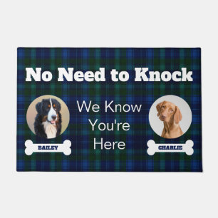 2 Dogs Photos Navy Tartan Plaid No Need To Knock  Doormat