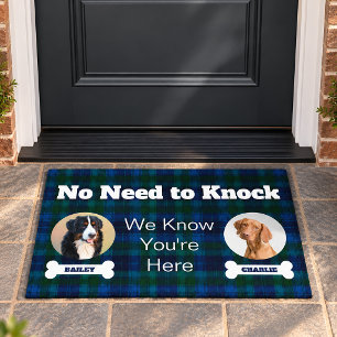 2 Dogs Photos Navy Tartan Plaid No Need To Knock Doormat