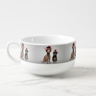 2 dogs with funny hats soup mug