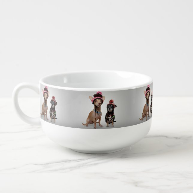 2 dogs with funny hats soup mug (Right)