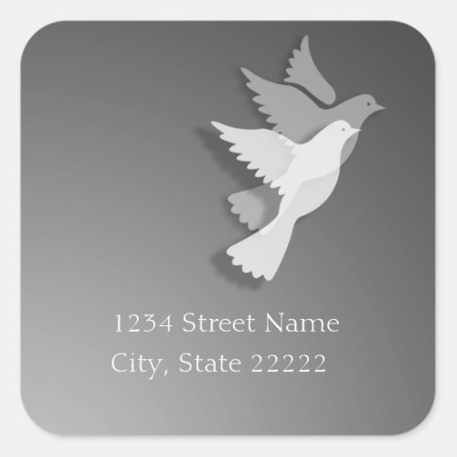 2 Doves of Peace Return Address Gray Square Sticker