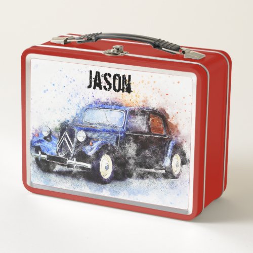 2 Drag Cars Metal Lunch Box