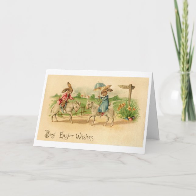 2 Easter bunnies on lambs card (Front)