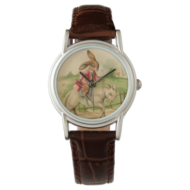 2 Easter bunnies on lambs clock Watch (Front)