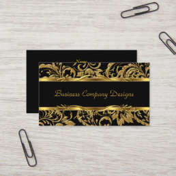 2 Elegant Classy Gold Black Damask Embossed Look Business Card